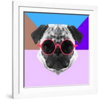 Party Pug in Pink Glasses-Lisa Kroll-Framed Art Print