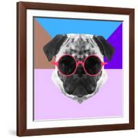 Party Pug in Pink Glasses-Lisa Kroll-Framed Art Print