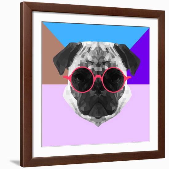 Party Pug in Pink Glasses-Lisa Kroll-Framed Art Print