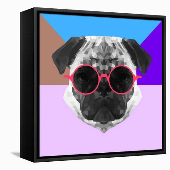 Party Pug in Pink Glasses-Lisa Kroll-Framed Stretched Canvas