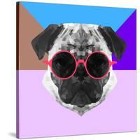 Party Pug in Pink Glasses-Lisa Kroll-Stretched Canvas