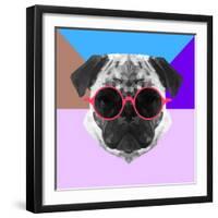 Party Pug in Pink Glasses-Lisa Kroll-Framed Art Print