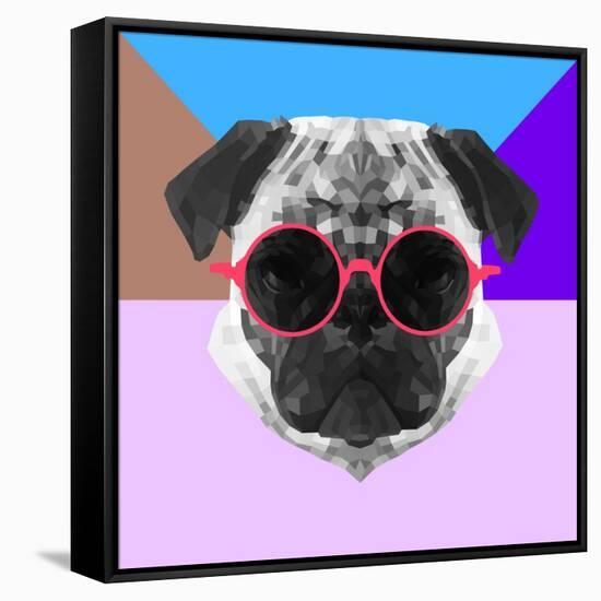 Party Pug in Pink Glasses-Lisa Kroll-Framed Stretched Canvas