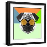 Party Pug in Yellow Glasses-Lisa Kroll-Framed Art Print