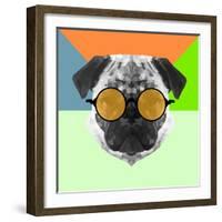 Party Pug in Yellow Glasses-Lisa Kroll-Framed Art Print
