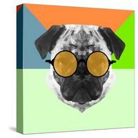 Party Pug in Yellow Glasses-Lisa Kroll-Stretched Canvas