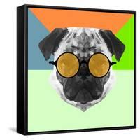 Party Pug in Yellow Glasses-Lisa Kroll-Framed Stretched Canvas