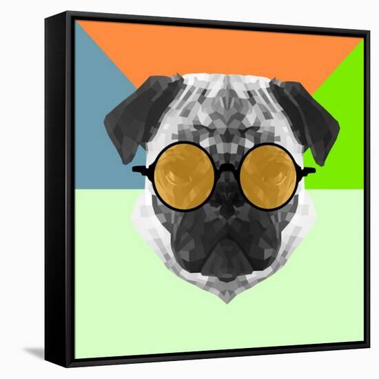 Party Pug in Yellow Glasses-Lisa Kroll-Framed Stretched Canvas