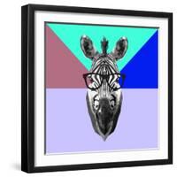 Party Zebra in Glasses-Lisa Kroll-Framed Art Print