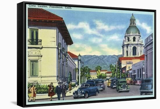 Pasadena, California - Civic Centre Scene-Lantern Press-Framed Stretched Canvas