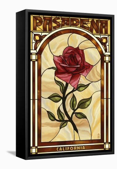 Pasadena, California - Rose Stained Glass-Lantern Press-Framed Stretched Canvas