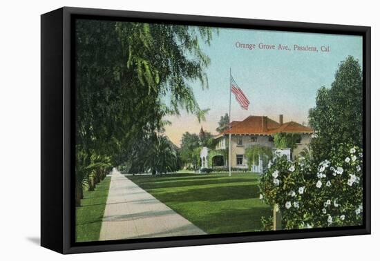 Pasadena, California - Scenic View Down Orange Grove Avenue-Lantern Press-Framed Stretched Canvas