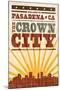 Pasadena, California - Skyline and Sunburst Screenprint Style-Lantern Press-Mounted Art Print