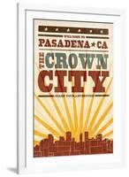 Pasadena, California - Skyline and Sunburst Screenprint Style-Lantern Press-Framed Art Print