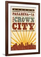 Pasadena, California - Skyline and Sunburst Screenprint Style-Lantern Press-Framed Art Print