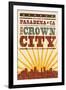 Pasadena, California - Skyline and Sunburst Screenprint Style-Lantern Press-Framed Art Print