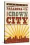 Pasadena, California - Skyline and Sunburst Screenprint Style-Lantern Press-Stretched Canvas