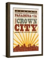 Pasadena, California - Skyline and Sunburst Screenprint Style-Lantern Press-Framed Art Print