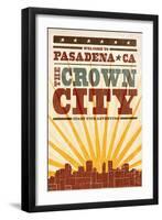 Pasadena, California - Skyline and Sunburst Screenprint Style-Lantern Press-Framed Art Print