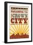 Pasadena, California - Skyline and Sunburst Screenprint Style-Lantern Press-Framed Art Print