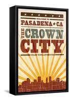 Pasadena, California - Skyline and Sunburst Screenprint Style-Lantern Press-Framed Stretched Canvas