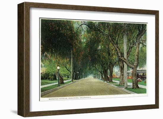 Pasadena, California - View Down Marengo Avenue-Lantern Press-Framed Art Print