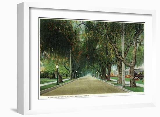 Pasadena, California - View Down Marengo Avenue-Lantern Press-Framed Art Print