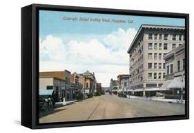 Pasadena, California - Western View Down Colorado Street-Lantern Press-Framed Stretched Canvas