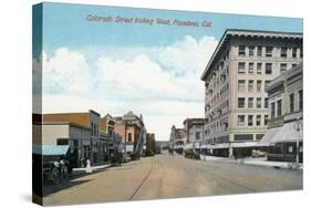 Pasadena, California - Western View Down Colorado Street-Lantern Press-Stretched Canvas