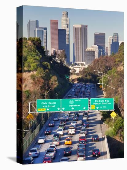 Pasadena Freeway (CA Highway 110) Leading to Downtown Los Angeles, California, USA-Gavin Hellier-Stretched Canvas