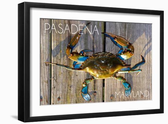 Pasadena, Maryland - Blue Crab on Dock-Lantern Press-Framed Art Print