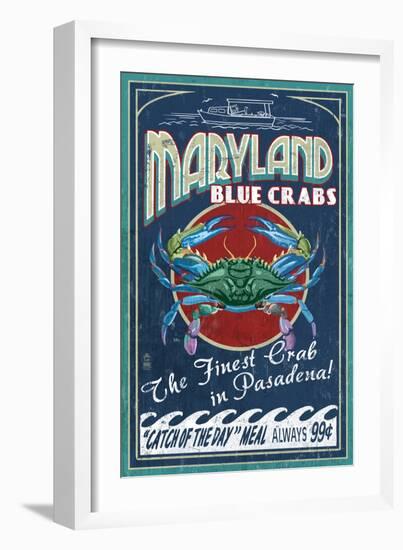 Pasadena, Maryland - Blue Crabs Vintage Sign-Lantern Press-Framed Art Print