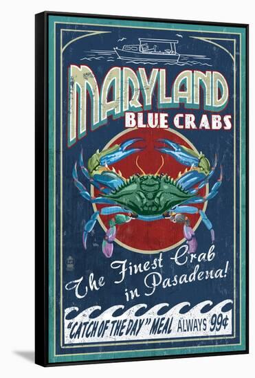 Pasadena, Maryland - Blue Crabs Vintage Sign-Lantern Press-Framed Stretched Canvas