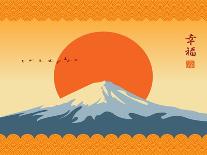 Japanese Landscape with a Fujiyama and Rising Sun-paseven-Photographic Print