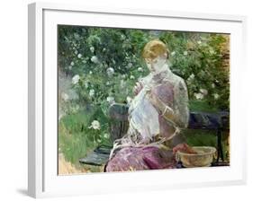 Pasie Sewing in Bougival's Garden, 1881-Berthe Morisot-Framed Giclee Print