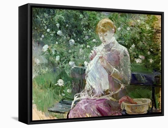 Pasie Sewing in Bougival's Garden, 1881-Berthe Morisot-Framed Stretched Canvas
