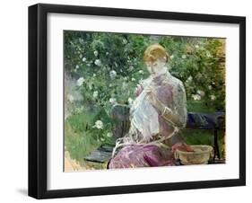 Pasie Sewing in Bougival's Garden, 1881-Berthe Morisot-Framed Giclee Print