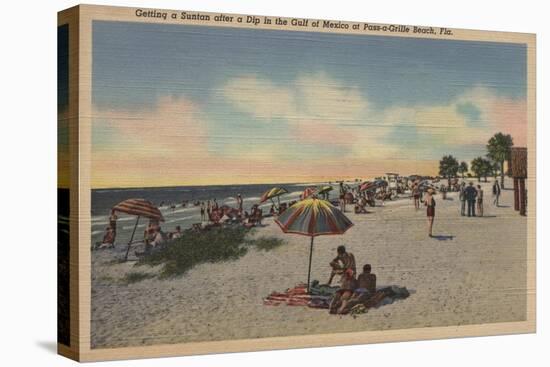 Pass-a-Grille Beach, Florida - Sunbathers on Beach-Lantern Press-Stretched Canvas