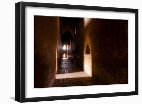 Passage in Buddhist Temple with Incidental Ray of Light in Bagan, Myanmar-Harry Marx-Framed Photographic Print