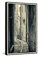 Passau, Germany, Narrow Alleyway of Historic Village, Vintage Look-Sheila Haddad-Framed Stretched Canvas