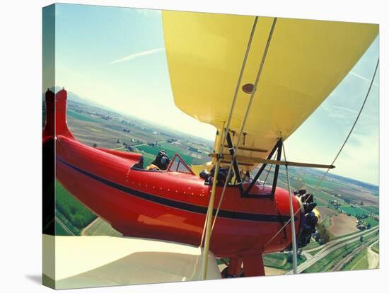 Passenger and Pilot in Biplane over Tulip Fields, Skagit Valley, Washington, USA-Stuart Westmoreland-Stretched Canvas