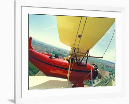 Passenger and Pilot in Biplane over Tulip Fields, Skagit Valley, Washington, USA-Stuart Westmoreland-Framed Photographic Print