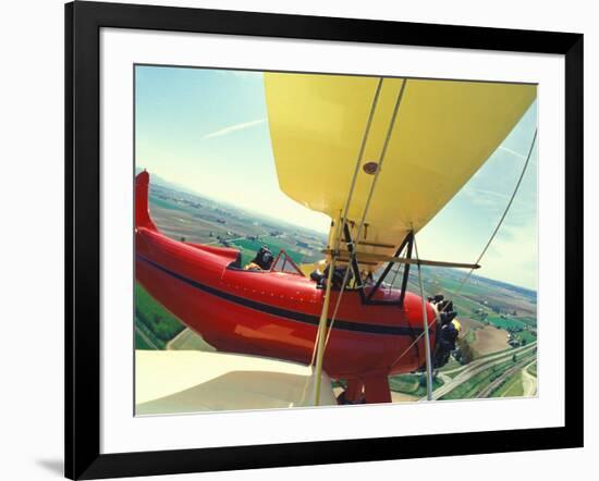 Passenger and Pilot in Biplane over Tulip Fields, Skagit Valley, Washington, USA-Stuart Westmoreland-Framed Photographic Print