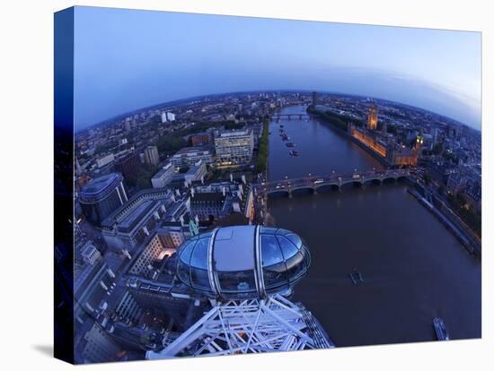 Passenger Pod Capsule, Houses of Parliament, Big Ben, River Thames from London Eye, London, England-Peter Barritt-Stretched Canvas