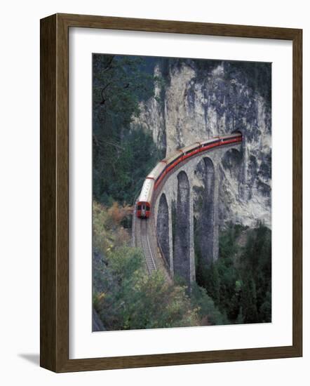 Passenger Train on Rock Bridge, Switzerland-Gavriel Jecan-Framed Photographic Print