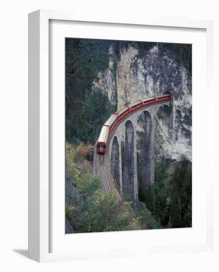 Passenger Train on Rock Bridge, Switzerland-Gavriel Jecan-Framed Photographic Print