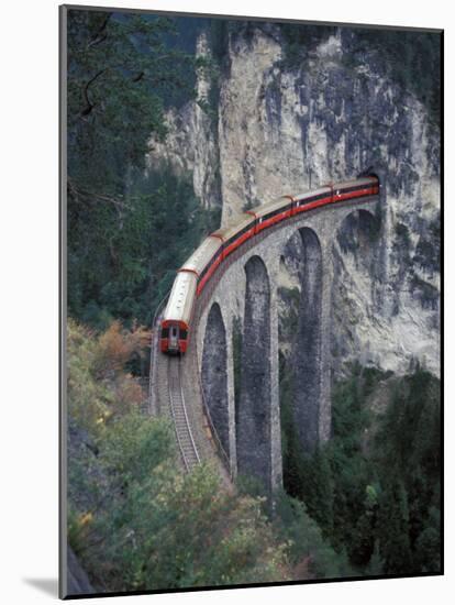 Passenger Train on Rock Bridge, Switzerland-Gavriel Jecan-Mounted Photographic Print