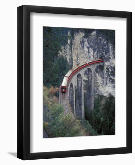 Passenger Train on Rock Bridge, Switzerland-Gavriel Jecan-Framed Photographic Print