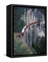 Passenger Train on Rock Bridge, Switzerland-Gavriel Jecan-Framed Stretched Canvas