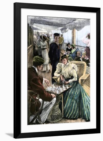 Passengers' Afternoon Recreation on the Deck of a P & O Steamship Circa 1900-null-Framed Premium Giclee Print